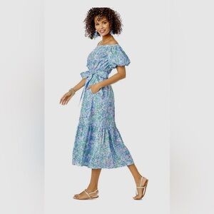 XS Lilly Pulitzer Tamie Off Shoulder Dress ~Surf Blue ~ orig retail $249